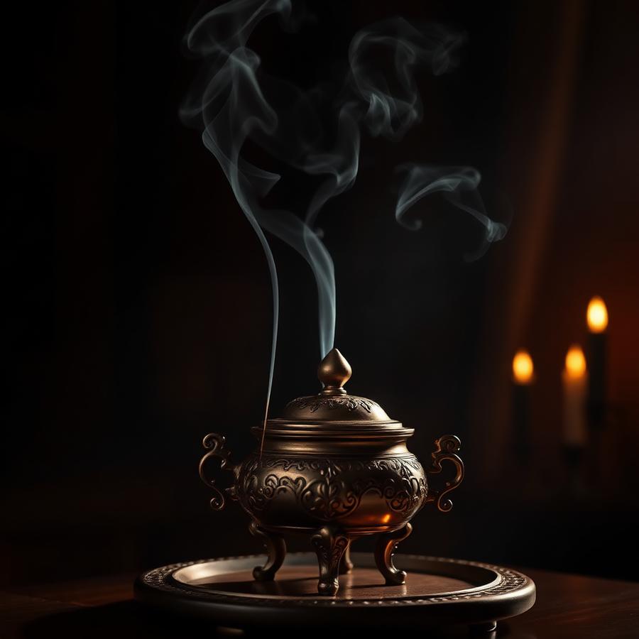 Incensário de bronze com fumaça delicada